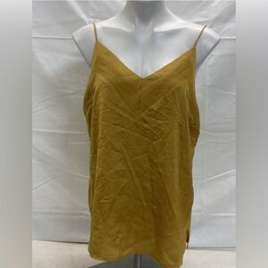 Tahari Womens Spaghetti Strap V Neck Tank Top w/ Reverse Inset L NWT Golden Dusk